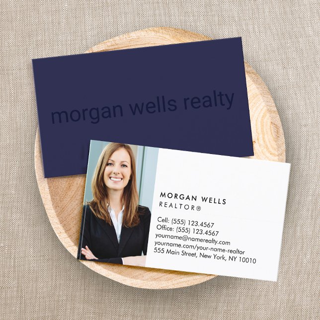 Navy Blue  Professional Minimalistic Photo  Business Card (Creator Uploaded)