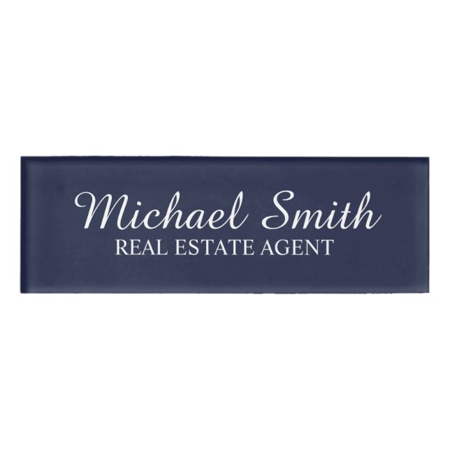 Navy Blue Professional Personalized Name Tag (Front)