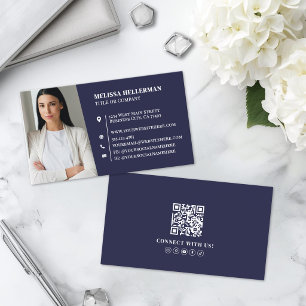 Navy Blue Professional Photo Business Card