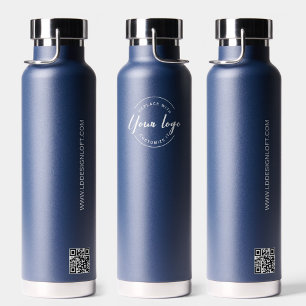Navy blue Promotional Custom Logo website QR code Water Bottle