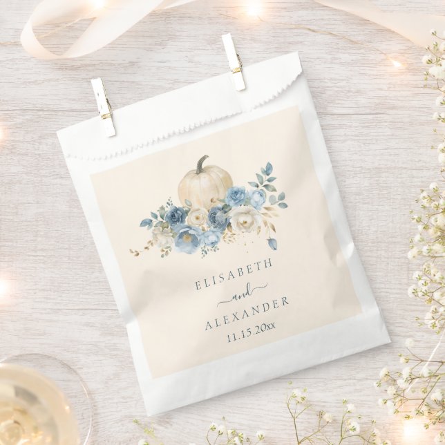 Navy Blue Pumpkin Fall in Love Wedding Favour Bag (Clipped)