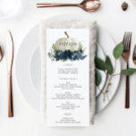 Navy Blue Pumpkin Fall Wedding Menu or Shower Menu<br><div class="desc">Display your delicious menu on these lovely cards - perfect size to place on each plate! This design features a lovely script font and beautiful Navy Blue Pumpkin Fall floral bouquet. Easily edit the food items! See the collection for more matching items!</div>