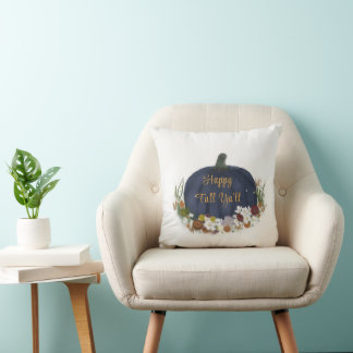 Navy Blue Pumpkin happy fall  Throw Pillow