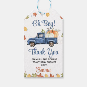 Navy Blue Pumpkin Truck Fall Baby Shower Gift Tags