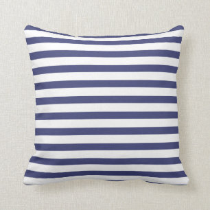 Navy Blue & Pure White Stripes Throw Pillow