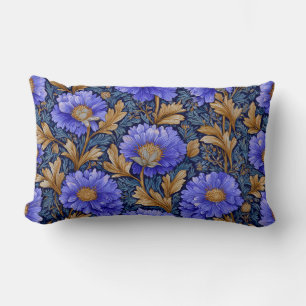 Navy Blue Purple Floral Boho Art Decor Lumbar Pillow