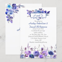 Navy Blue Purple Lavender Roses Wedding Invites