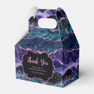 Navy Blue Purple Ocean Agate Birthday Thank You Favor Box