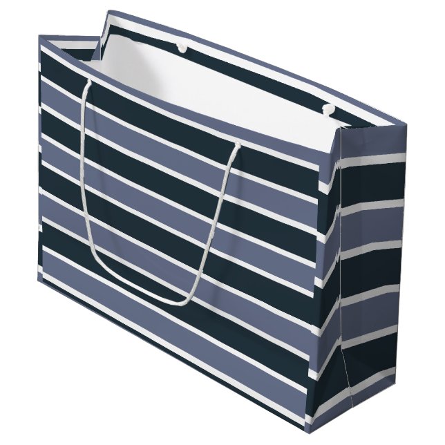 Navy Blue Purple Stripes Large Gift Bag (Front Angled)