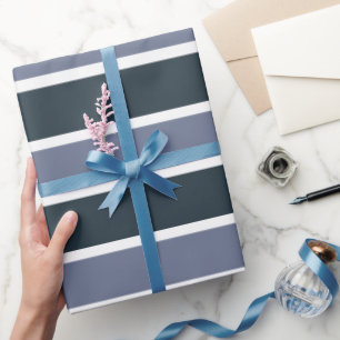Navy Blue Purple Stripes Wrapping Paper