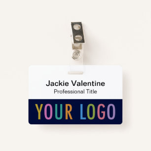 Navy Blue PVC Name Badge with Clip Lanyard or Reel