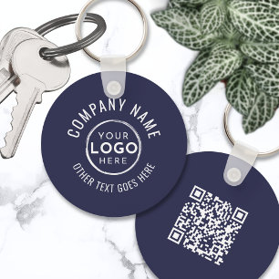 Navy Blue QR Code Company Logo Keychain