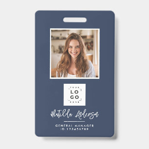Navy blue QR code modern minimal photo abstract Badge