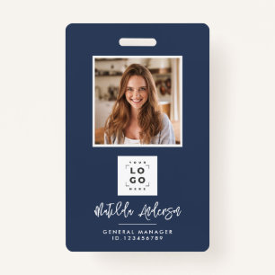 Navy blue QR code modern minimal photo abstract Badge