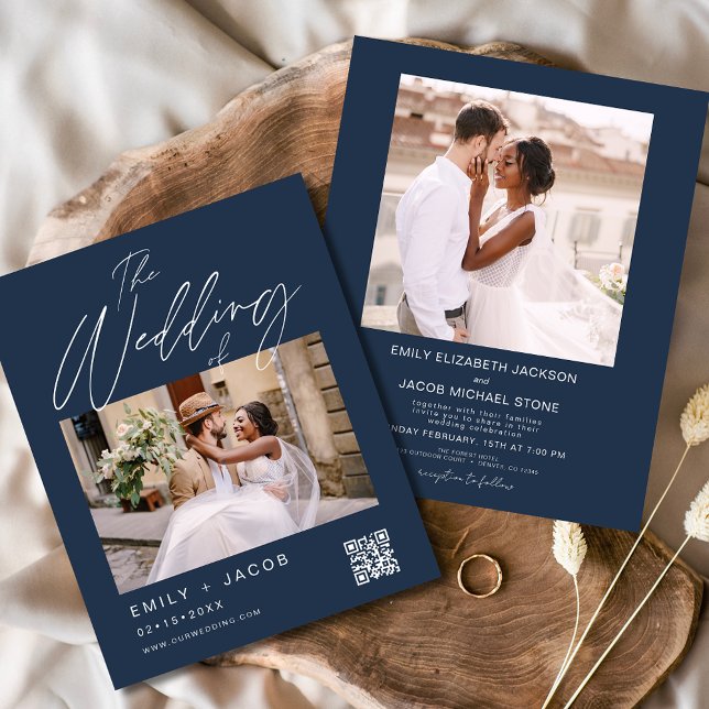 Navy Blue QR Code Photo Wedding Invitation (Creator Uploaded)