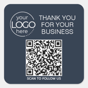 Navy Blue QR Code Smart Contact Square Sticker