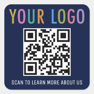 Navy Blue QR Code Stickers Business Logo Square