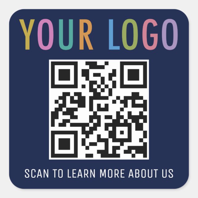 Navy Blue QR Code Stickers Business Logo Square (Front)
