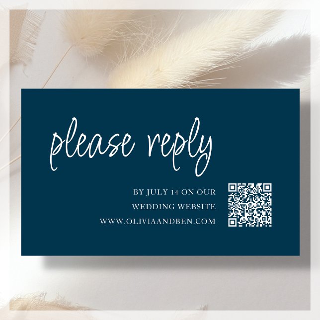 Navy Blue | QR Code | Wedding RSVP  Enclosure Card (Creator Uploaded)