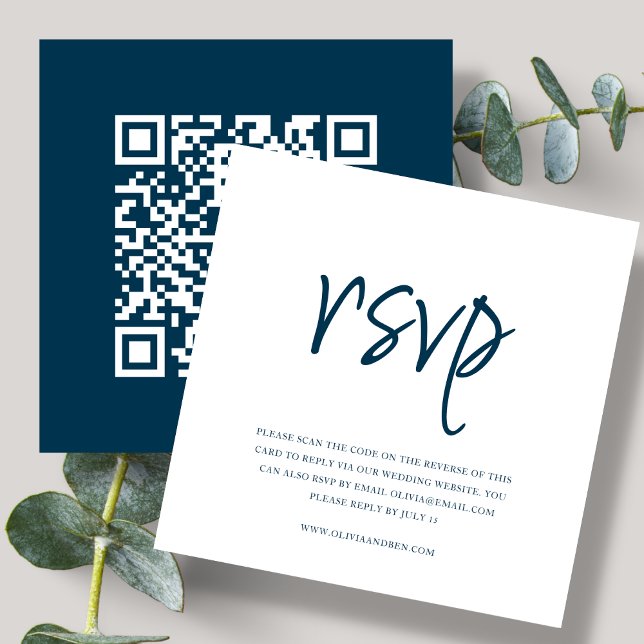 Navy Blue | QR Code | Wedding RSVP Enclosure Card (Creator Uploaded)