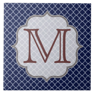 Navy Blue Quarterfoil Latti Monogram Display Tile
