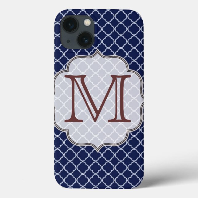 Navy Blue Quarterfoil Latti Monogram IPAD Case (Back)