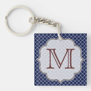 Navy Blue Quarterfoil Latti Monogram Key Chain