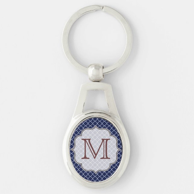 Navy Blue Quarterfoil Latti Monogram Key Chain (Front)