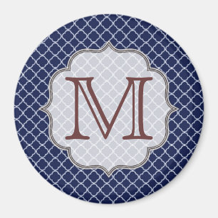 Navy Blue Quarterfoil Monogram Initial Magnet