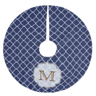 Navy Blue Quarterfoil Monogram Initial Tree Skirt