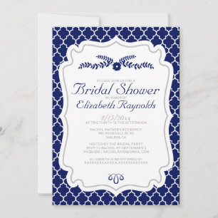 Navy Blue Quatrefoil Bridal Shower Invitations