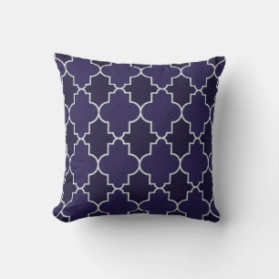 Navy Blue Quatrefoil Geometric Pattern Throw Pillow