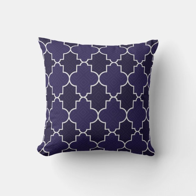 Navy Blue Quatrefoil Geometric Pattern Throw Pillow (Front)
