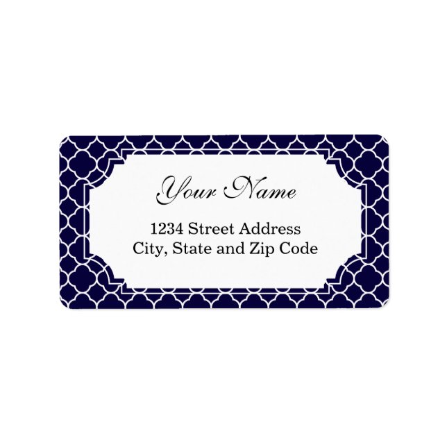 Navy Blue Quatrefoil Pattern Label (Front)