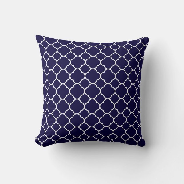 Navy Blue Quatrefoil Pattern Throw Pillow (Front)