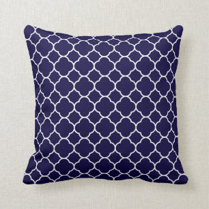 Navy Blue Quatrefoil Pattern Throw Pillow
