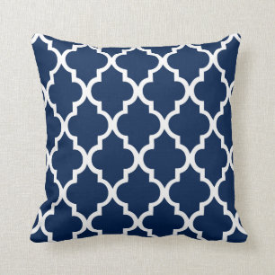 Navy Blue Quatrefoil Pattern Throw Pillow