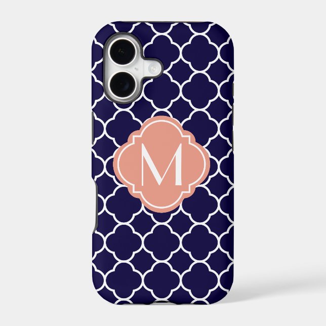 Navy Blue Quatrefoil Pattern with Monogram (Back)