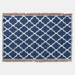 Navy Blue Quatrefoil Tiles Pattern Throw Blanket