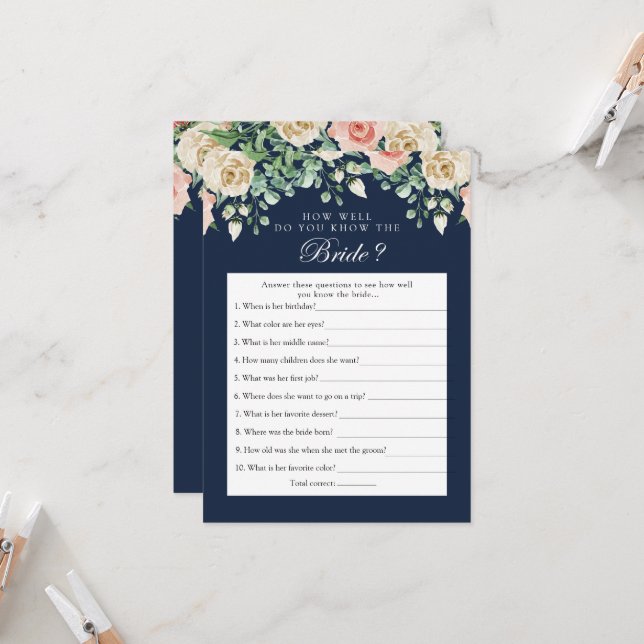 Navy Blue qui connaît la mariée meilleure carte de (Devant/Arrière en situation)
