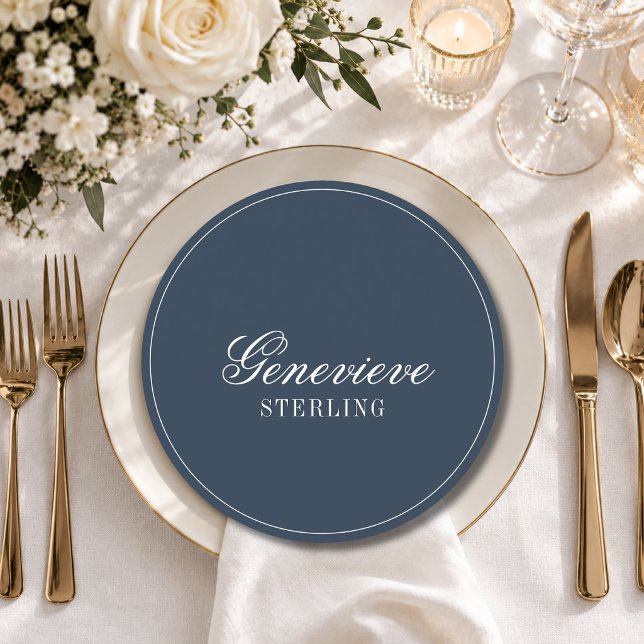 Navy Blue Quiet Round Wedding Guest Place Program (Creator Uploaded)
