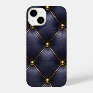 Navy Blue Quilted Leather & Gold Studs Phone Case