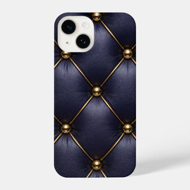 Navy Blue Quilted Leather & Gold Studs Phone Case (Back)