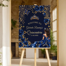 Navy Blue Quinceañera Golden Roses Welcome