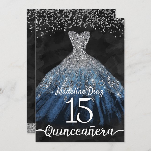 Navy Blue Quinceanera Invitation Cumpleanos (Front/Back)