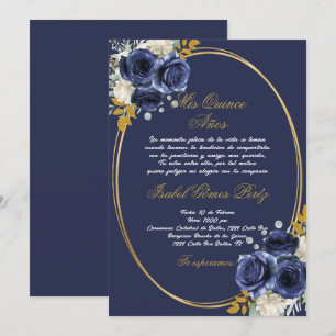 Navy blue Quinceanera invitation in Spanish