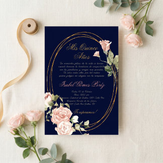 Navy blue Quinceanera invitation in Spanish