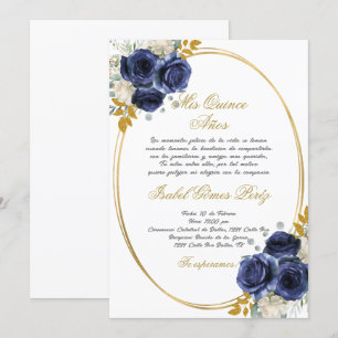 Navy blue Quinceanera invitation in Spanish