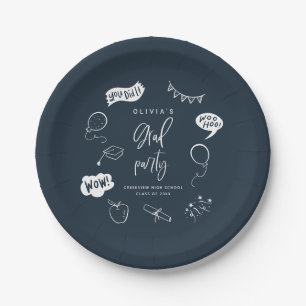 Navy Blue Quirky Grad Icons Graduation Party Paper Plate