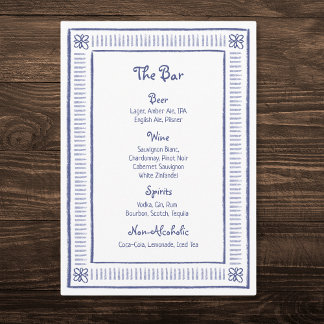 Navy Blue Quirky Playful Hand Drawn Wedding Bar Menu